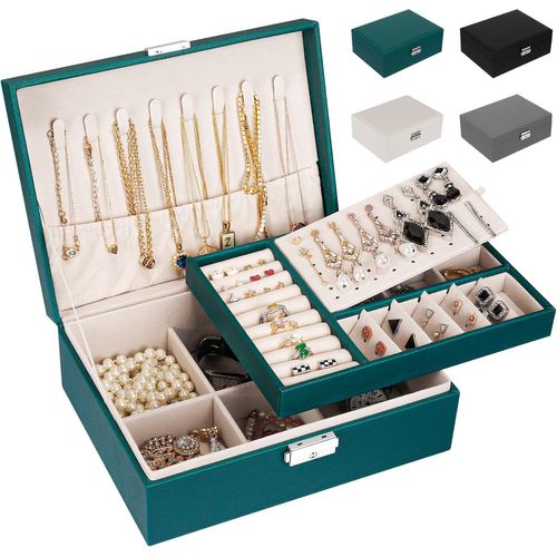 Shiba-Boîte À Bijoux Pour Femme En Cuir Deux Etages Coffret De Rangement Bijoux Pour Ranger Bagues/Boucles D'oreilles/Colliers (Ve[1