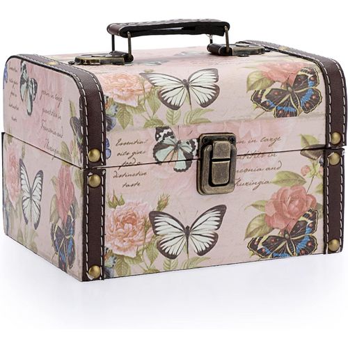 SHIBA-Coffret au trésor boîte de rangement en bois + cuir PU coffret à bijoux vintage cadeau pour ranger des bijoux,bibelots 18 x [8