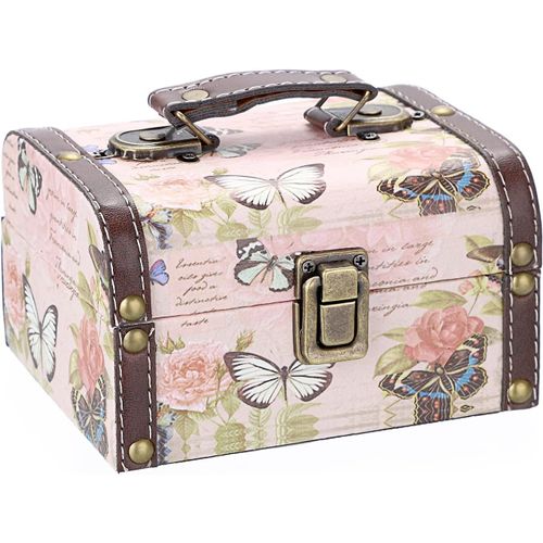 SHIBA-Coffret au trésor boîte de rangement en bois + cuir PU coffret à bijoux vintage cadeau pour ranger des bijoux,bibelots 15 x [8