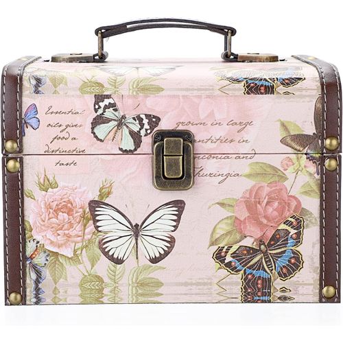 SHIBA-Coffret au trésor boîte de rangement en bois + cuir PU coffret à bijoux vintage cadeau pour ranger des bijoux,bibelots 22 x [7
