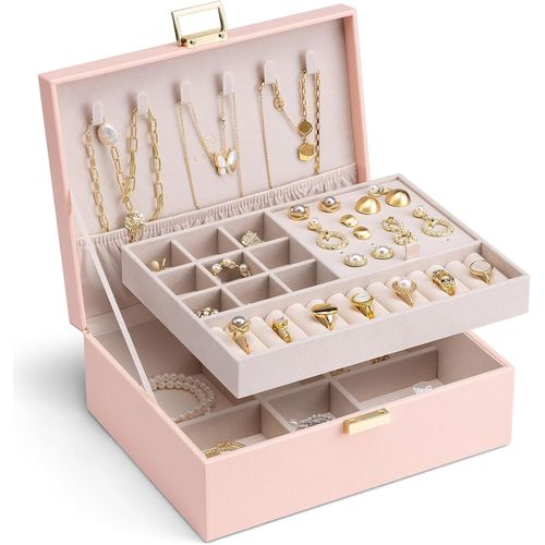 Shiba-Boîte À Bijoux À 2 Niveaux - Grande Boîte De Rangement Pour Femme Et Fille - Plateau À Bijoux Amovible Pour Bagues, Boucles [1