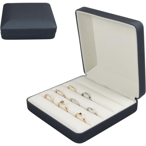 Shiba-Boîte De Rangement Pour Bagues À Bijoux, Bleu Boîte Organisateur De Bagues À Bijoux, Cuir Pu Velours Boîte De Présentation D[1
