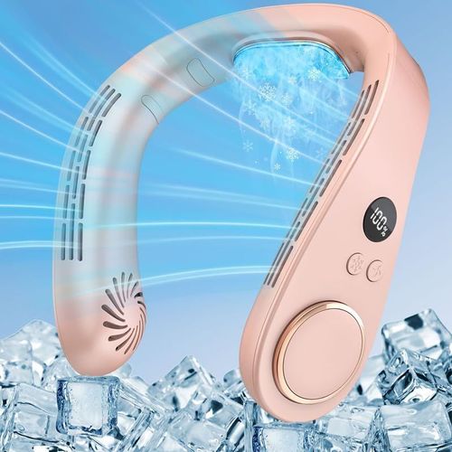 GOUTS ET COULEURSVentilateur De Cou Rafraichisseur D'Air,Ventilateur Portable Cou 5500Mah Rechargeable Usb Sans Pale & Mains Libres,Ventilateurs Air Cooler Avec Affichage Led Pour Bureau Extérieur Vo