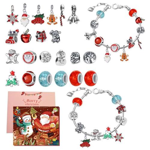 Bracelets à breloques de noël avec calendrier de l'avent, Kit de fabrication pour enfants, perles de charme avec compte à rebours