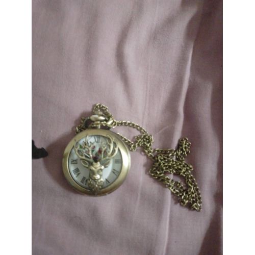 Montre De Gousset Motif Cerf Vintage Avec Chaine