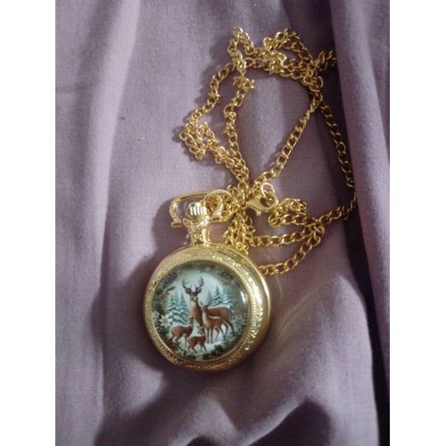 Montre De Gousset Motif Famille Cerf Avec Chaîne