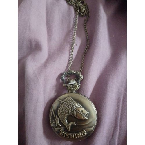 Montre À Gousset Motif Pêche Avec Chaîne