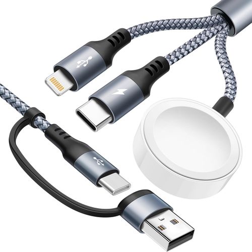 Ytseazn-3 En 2 Câble De Chargement Multiple Usb A/C En Nylon Tressé Câble De Chargeur De Montre Et De Téléphone,Mis À Niveau Pour Le Chargeur Ip Watch,Pour Ip Watch,Iphone,Galaxy-1.8m