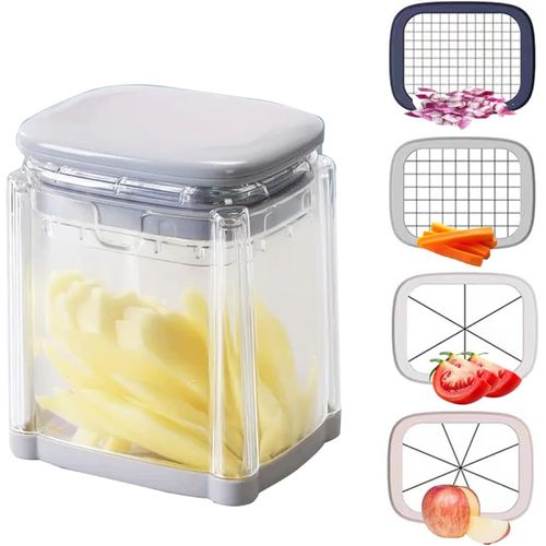 Ytseazn-4 En 1 Coupe Frite Polyvalent Avec Lame Inox,Coupe Légumes Manuel,Couper Rapide Frites,Boîte Hachage Alimentaire,Hachoir Aliments,Coupe Pomme Terre Multifonctions Pour Frites,Fruits,Oignon