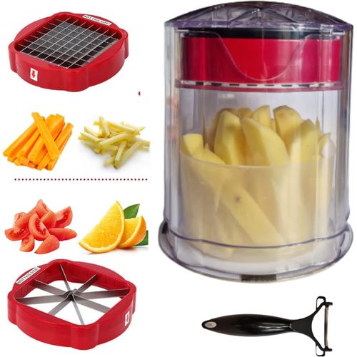 Ytseazn-Coupe Frites Manuel | Découpe Légumes Multifonction |Coupe Pomme |Pomme De Terre |Oignon |Fruits| Accessoire Cuisine| Rapide |Deux Lames En Inox Interchangeables| Le Plus: Épluche Offert