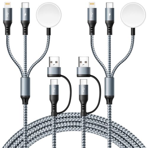 Ytseazn-3 En 2 Câble De Chargement Multiple Usb A/C En Nylon Tressé Câble De Chargeur De Montre Et De Téléphone,[1.8m/Lot De 2]Mis À Niveau Le Chargeur Apple Watch,Pour Apple Watch,Iphone,Galaxy.