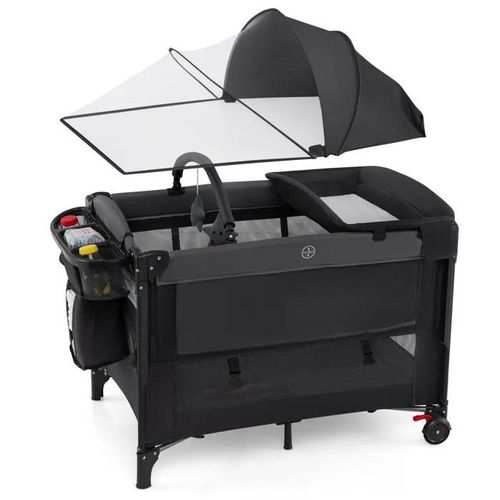Costway Lit Parapluie Pliant Bébé Avec 4 Hauteurs Réglables, Table À Langer, Matelas, Arceau De Jeu, Sac De Transport 0-3 Ans Noir