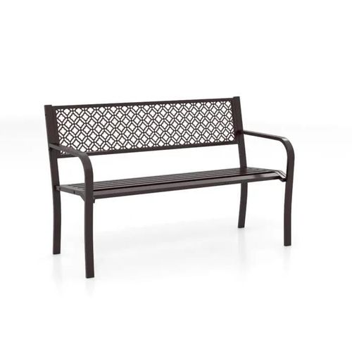 Banc D'extérieur En Métal 2-3 Places Costway, Dossier En Treillis Géométrique, Accoudoirs Et Siège À Lattes, Banc De Jardin Bronzé