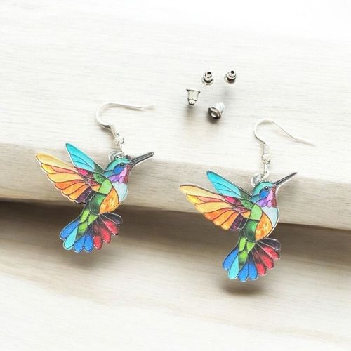 Boucles D'oreilles En Acrylique Avec Oiseaux Colorés