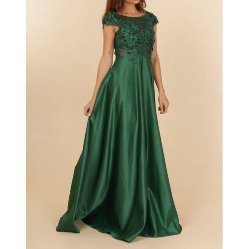 Robe Cérémonie Dentelle Et Bas Satiné Vert Taille 38
