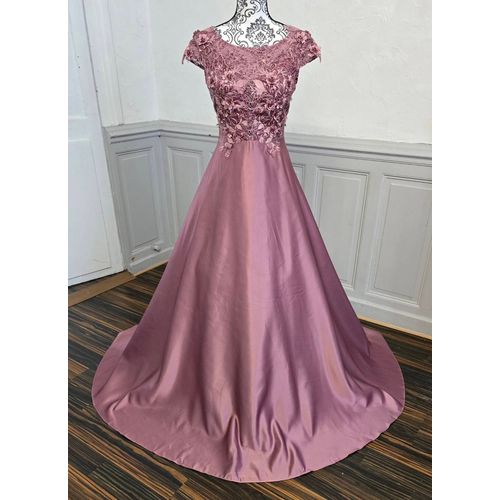 Robe Cérémonie Dentelle Et Bas Satiné Vieux Rose Taille 38