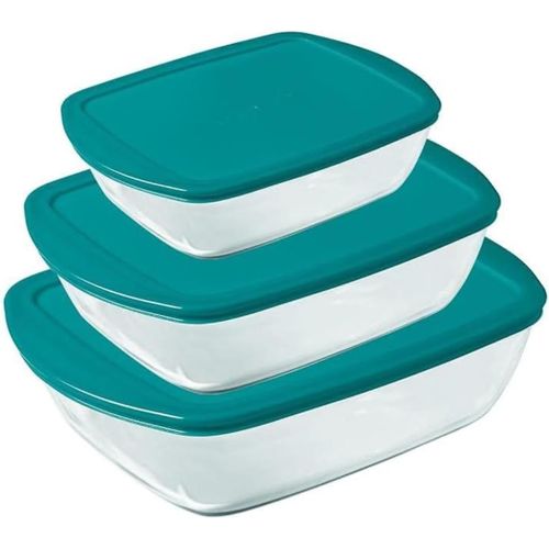 Lbgwp60-Cook & Store - Lot De 3 Boîtes De Conservation Rectangulaires En Verre Avec Couvercles - 0.4l, 1.2l, 2.6l - Verre Borosilicate- Larges Poignées - Idéal Pour Conserver Des Plats - Made In Fran
