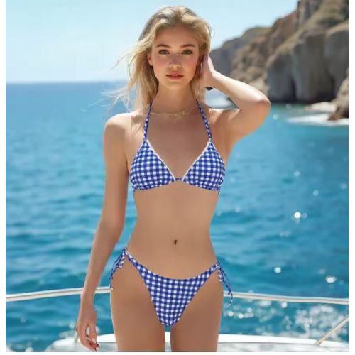 Maillot De Bain Bikini Vintage Sexy , Maillot De Bain Deux Pièces À Motif Vichy Bleu. Plusieurs Tailles Disponibles