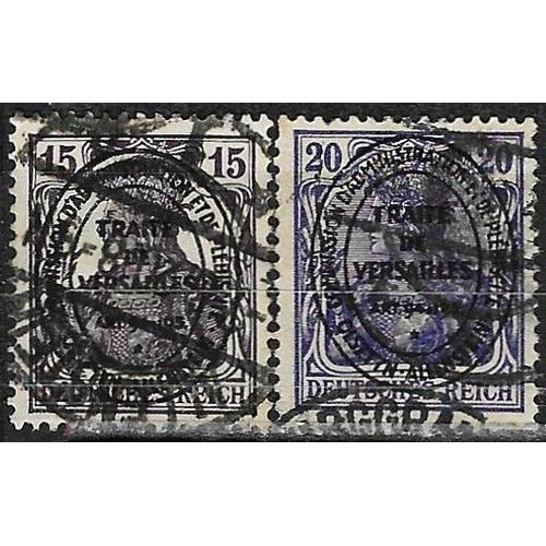 Allemagne, Régions D' Olsztyn - Allenstein, Sous Administration Française 1920, Beaux Timbres Yvert 17 Et 19, Type Germania Surchargés "Traité De Versailles - Plébiscite", Oblitérés, Tbe.