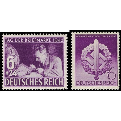 Allemagne, 3ème Reich 1942, Beaux Timbres Neufs* Yvert 735 Et 742, Journée Du Timbre, Philatéliste Et Journée Sportive Des S.A. (Sturmabteilung, Troupes D'Assault).