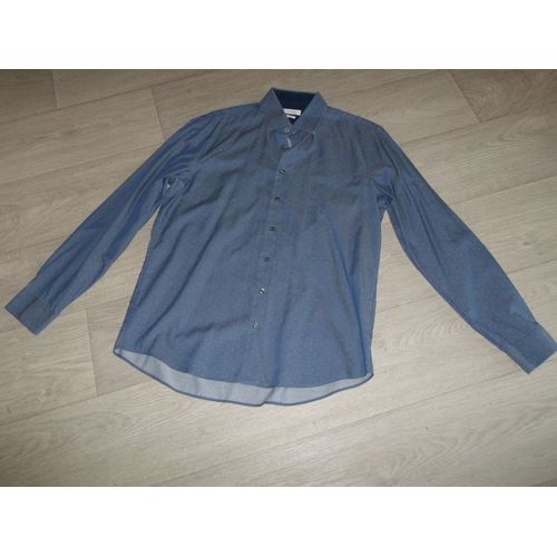 Chemise Calvin Klein Bleu Moyen Et Pointillés Blancs Taille 42 Tbe