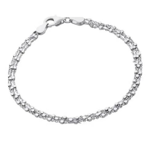 Bracelet Fine Maille Triple Rangs En Argent Massif 925/000 Rhodié