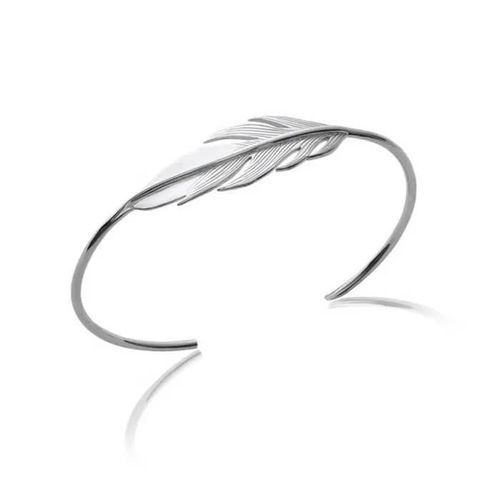 Bracelet Jonc Ouvert Plume Argent Massif 925/1000 Bijoux Femme Neuf