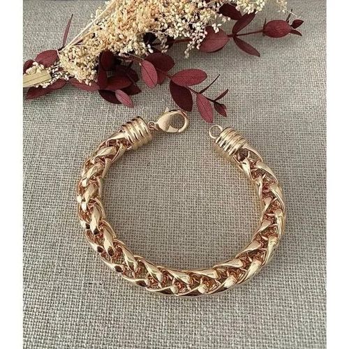 Bracelet Large Maille Palmier 19.5cm X 10mm En Plaqué Or 18 Carats Bijoux Femme