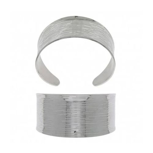 Bracelet Jonc Manchette Motifs Striés En Acier Inoxydable Argenté