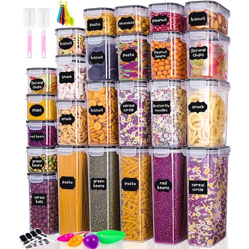 Lbgwp60-25 Boîtes De Conservation,Boite De Rangement Cuisine Alimentaire Hermétique Sans Bpa Organisation Cuisine Avec Couvercle Étiquettes,Marqueur Et Cuillères Pour Cereales Pâtes Farine(2.8l,2l 1.