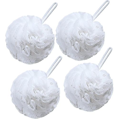 Grand Pouf En Mesh Éponge Éponge Pour Homme Et Femme, Set De 4 (Blanc)