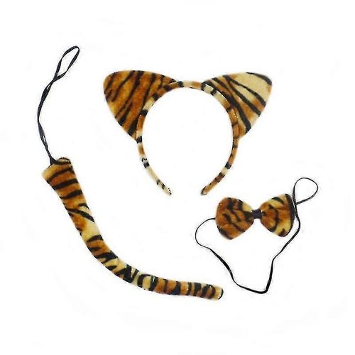 3pcs Enfants Cat Ears Headband Bow Ties Tail Set Party Cosplay Costume (Tiger Stripe)