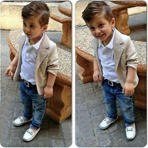 Kids Boys Gentleman Outfit Casual Blazer Jacket Polo Shirt Denim Pantalon Set-Xinhan