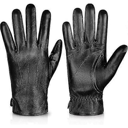 Gants En Cuir De Mouton Véritable Pour Hommes, Hiver Chaud Écran Tactile Texting Cachemire Doublé De Moto