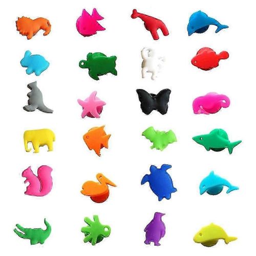 Verres À Vin Marqueurs Ensemble De 24 Animaux Terrestres Marins Silicone Boisson Verre Breloques Étiquettes Identification Tasse Étiquettes Signes Pour Accessoires De Bar De Fête-Goo