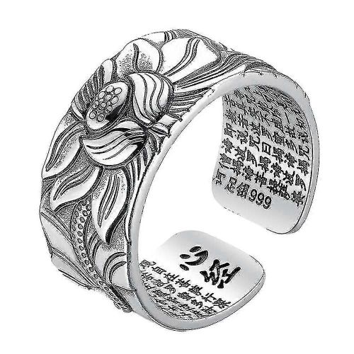 99 Bague En Argent Lotus Avec Coeur Sutra Réglable Ouvert Fin Doigt Bague Bijoux Cadeaux-Excellent