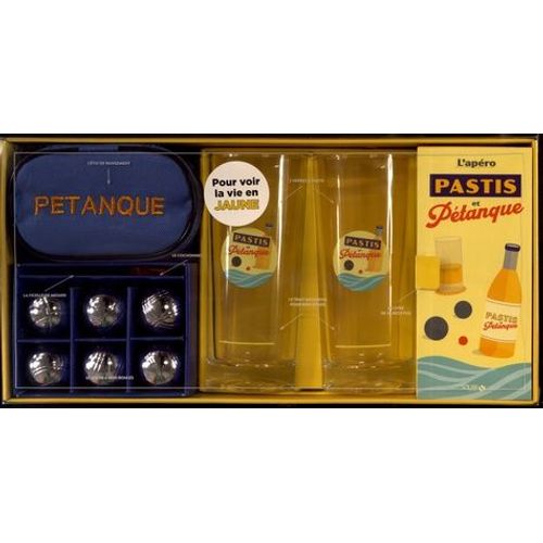 L'apéro Pastis Et Pétanque - Avec 2 Verres, 1 Jeu De 6 Mini-Boules Avec Sa Housse, Le Cochonnet Et La Ficelle De Mesure, 1 Livre De 30 Recettes