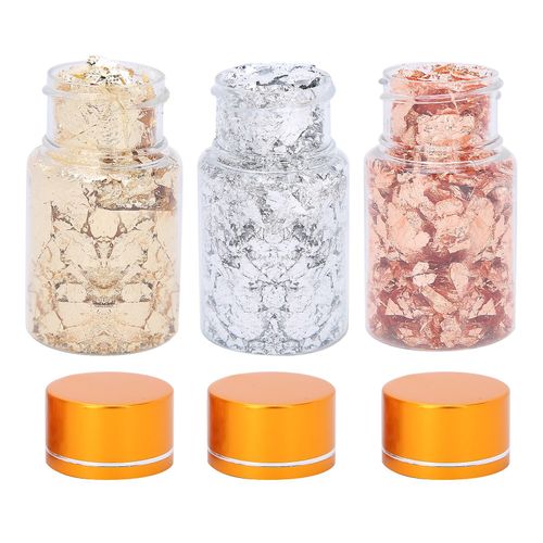 3pcs Feuille D¿Or Flocons Imitation Dorure Métallique Feuille Flocons Ensemble Pour Nail Art Peinture Artisanat 