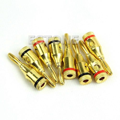 Connecteurs jack audio bananes 4 paires /8 pcs Connecteur de haut-parleur en or pour fil de haut-parleur Home Cinéma Systèmes de sonorisation
