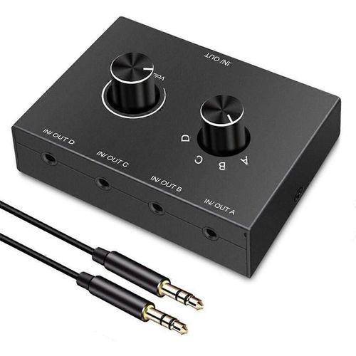 4 Voies 3.5mm Jack Audio Switcher Stéréo Bi-directionnel Commutateur Audio Splitter Box 4 en 1 Out Headphon