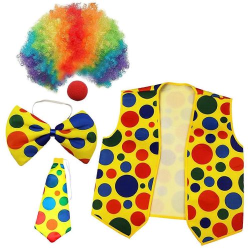 Pack 5 Costume De Clown Ensemble Perruque Clown Gilet De Nez Pour Cheer Halloween Cosplay Parties Carnavals Dress Up