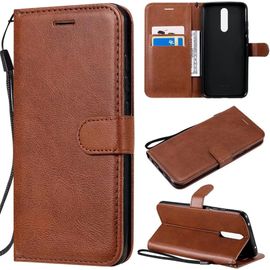 Compatible Avec Coque Xiaomi Redmi 8, Flip Rabat Cuir Portefeuille Housse Avec Fentes Pour Cartes, Magnetique Fonction Stand Etui A Rabat Brun & 2x Verre Trempe
