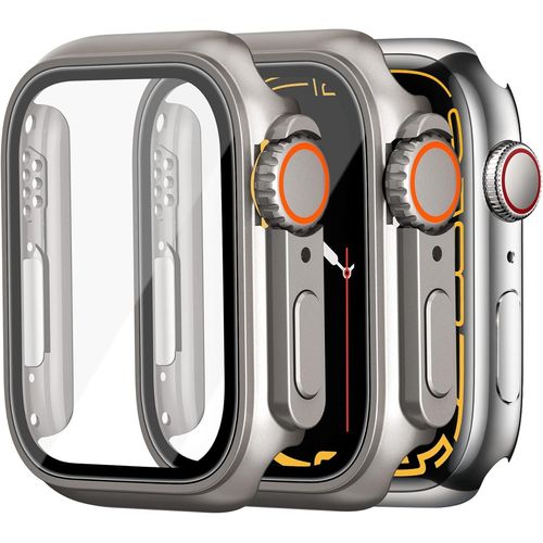 2 Pièces Protection Écran Pour Apple Watch Series 8/7 45mm Pc Coque,[Apple Watch Ultra Style Case] Iwatch Film De Protection En Verre Trempé Pour Les Femmes Et Les Hommes.[J19]