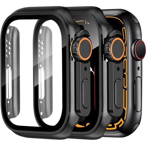 2 Pièces Protection Écran Pour Apple Watch Series 8/7 45mm Pc Coque,[Apple Watch Ultra Style Case] Iwatch Film De Protection En Verre Trempé Pour Les Femmes Et Les Hommes.[J22]