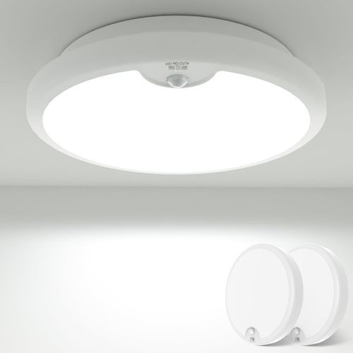 Lot De 2 Plafonniers Led Avec Détecteur De Mouvement - Fonctionne Avec Piles - 18 Cm - Pour Intérieur Et Extérieur - 300 Lm - 6000 K - Pour Armoire, Balcon, Buanderie, Cave, Couloir, Garage,