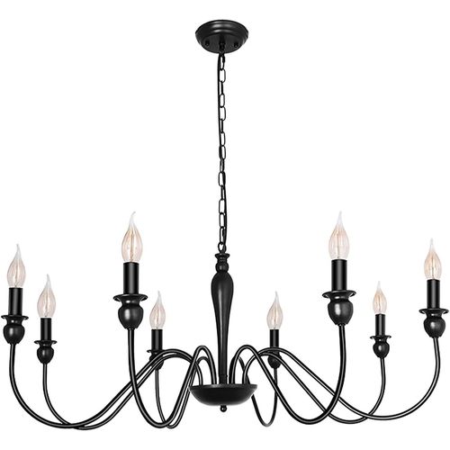 Lustre De Ferme Noir Mat Luminaire Plafond 8 Grands Lustres Industriels Rustiques Ø95cm Pour Salle À Manger Plafonnier Bougie Pour Salon Chambre Cuisine Îlot Foyer