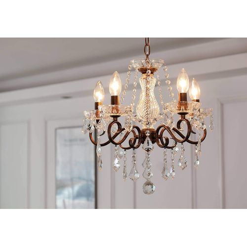 Saint Mossi Lustre Moderne En Cristal Avec 5 Bras/Lumières E14, Pied De Lampe Vintage Artisanal Rouillé