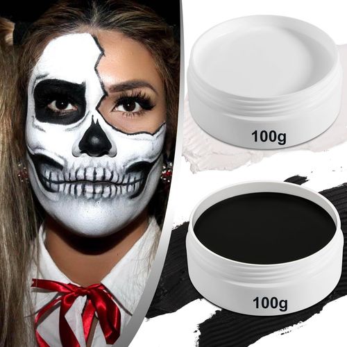 Noir Blanc Visage Peinture Corps 2 Set,Base D'huile Crème Blanc Noir Kit Peinture Visage L'art Théâtre Halloween Partie Cosplay Fantaisie Clown Sfx Maquillage Corps Peintures-Enfants Adultes 