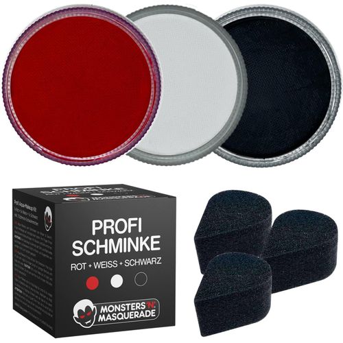Maquillage Fard Aquarellable Professionnel | Xxl-Set | Noir + Blanc + Rouge (3x 30g = 90g) | Halloween Carnaval Théâtre Couleur Du Visage Et Corps 