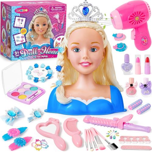 52Pcs Ensemble Coiffure pour Enfants Fille Jouet Coiffure Modèle, Tete a Coiffer Poupée de Maquiller Accessoires, Coiffure de Salon Kit, Jouets de Maquillage Cadeaux Filles de 3, 4, 5, 6 Ans